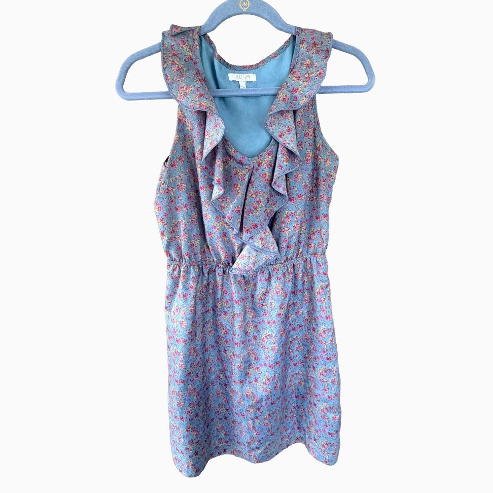 dELiA*s Floral Ruffle Collar Dress Size Medium Cottagecore Blue Pink Sleeveless
